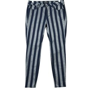 Forever 21 Women's Striped Pants Plus Size 14 Skinny Mid Rise Stretch Grey/Navy